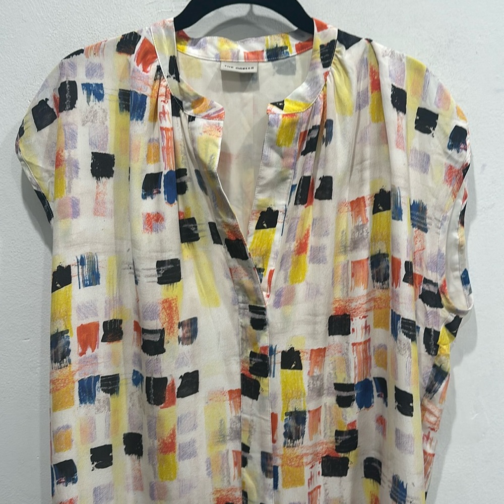 ANTHROPOLOGIE The Odells geometric 100% silk shift dress lined pockets medium - Picture 2 of 8